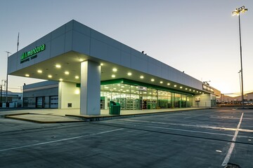 Nighttime Gas Station with Green Sign
