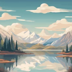Photo sur Plexiglas Corail vert landscape with lake and mountains