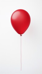 Create a realistic HD image of a solitary red balloon suspended in mid-air against a pristine white background capturing the simplicity and beauty of this classic symbol.