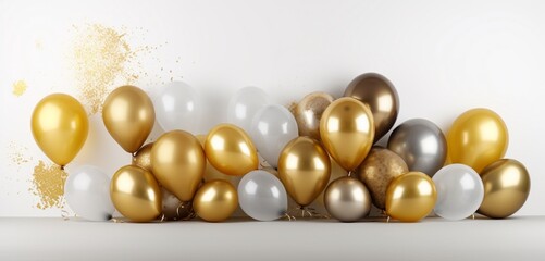 Obraz na płótnie Canvas Craft a celebratory composition featuring an assortment of golden vector balloons each exhibiting realistic textures and colors isolated on a transparent background for a touch of glamour.