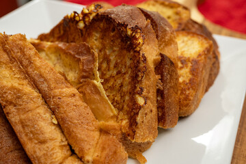 Fototapeta na wymiar Gourmet French Toast Made with Homemade White Bread