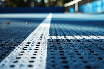 Tennis Court with White Lines and Blue Surface - obrazy, fototapety, plakaty