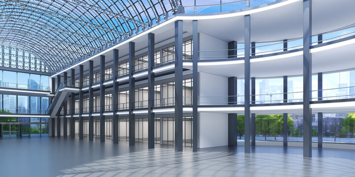 Shopping mall atrium interior. 3d illustration