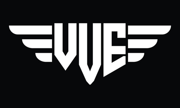 VVE three letter logo, creative wings shape logo design vector template. letter mark, word mark, monogram symbol on black & white.