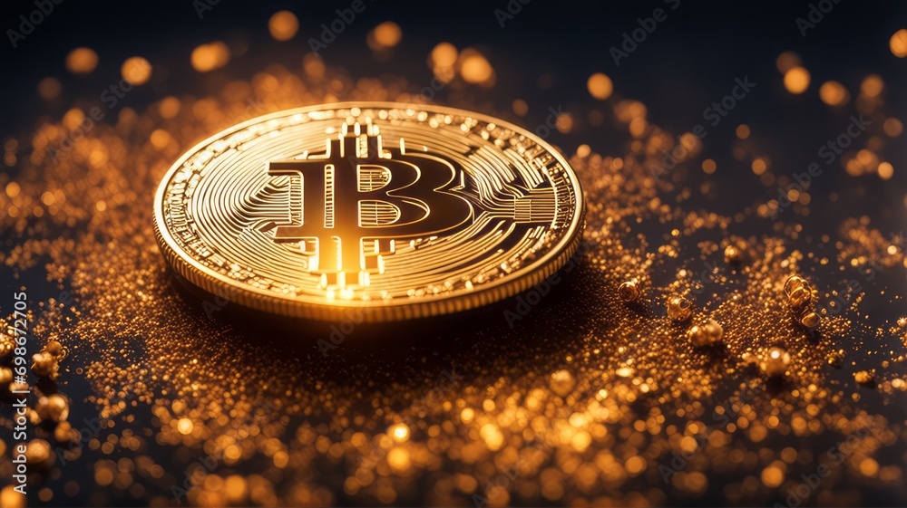 Fototapete Digital Bitcoin Currency is a new form of currency that uses blockchain technology. It is digital and makes cash transactions fast and secure.