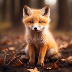 Obraz premium Orange color baby fox animal images Generative AI