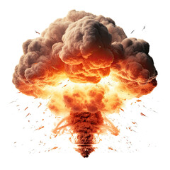 Nuclear explosions mushroom cloud. Destruction. Isolated on Transparent background.	