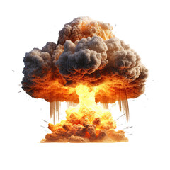 Nuclear explosions mushroom cloud. Destruction. Isolated on Transparent background.	