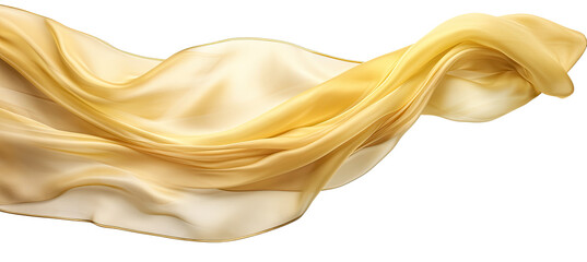 Golden cloth material flying in the wind. Isolated on Transparent background.	