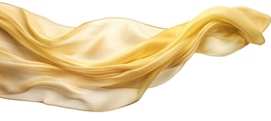 Golden cloth material flying in the wind. Isolated on Transparent background.	