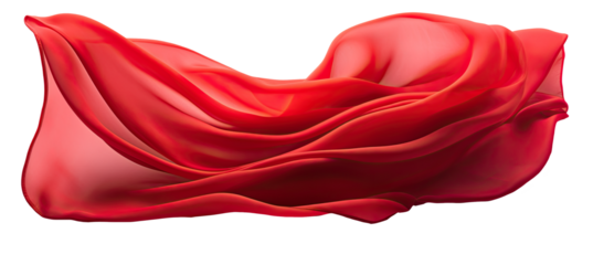 Red cloth material flying in the wind. Isolated on Transparent background.	