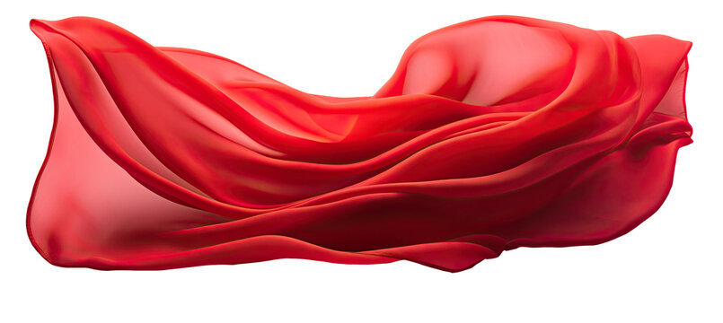 Red cloth material flying in the wind. Isolated on Transparent background.	