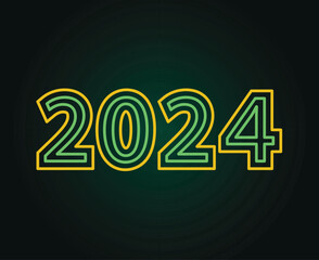 Happy New Year 2024 Abstract Neon Green And Yellow Graphic Design Vector Logo Symbol Illustration
