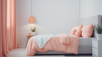 Bedroom in the trending color of 2024. Peach tones. Bedroom design.