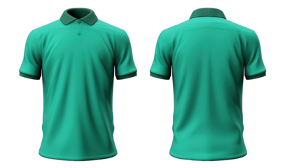 Front and back turquoise polo shirt mockup, cut out