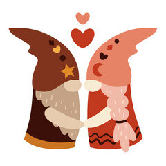 Valentine gnome clipart in cartoon flat style. Valentines day clipart. Vector illustration
