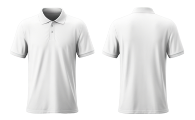 Front and back white polo shirt mockup, cut out
