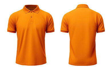 Front and back orange polo shirt mockup, cut out