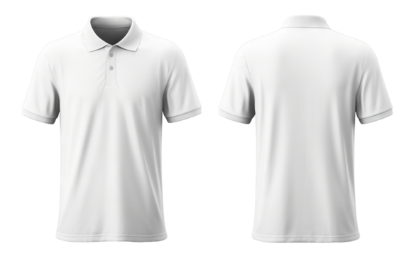 Front and back white polo shirt mockup, cut out