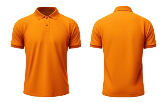 Front and back orange polo shirt mockup, cut out