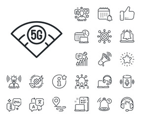 Wifi wireless network sign. Place location, technology and smart speaker outline icons. 5g wi-fi technology line icon. Mobile internet symbol. 5g wifi line sign. Vector