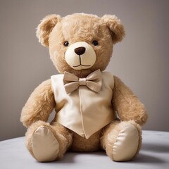 A teddy bear dressed in a tiny bowtie, adding a touch of sophistication to its adorable appearance.