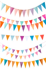 Sets of Colourful pennant bunting garland chain on transparent background cutout, PNG file. Mockup template for artwork design. Plain classic collection