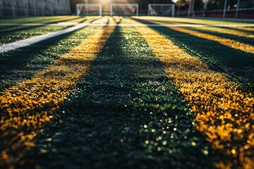 Soccer Field with Sunlight and Shadow - obrazy, fototapety, plakaty