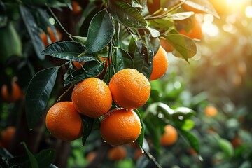 Fresh Oranges Hanging from a Tree