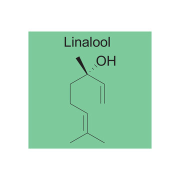 Linalool skeletal structure diagram.Monoterpenoid compound molecule scientific illustration on green background.