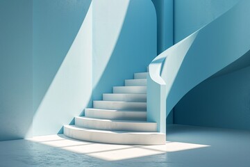 A set of white stairs leading up to a blue wall