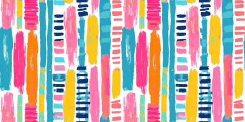 Badkamer foto achterwand Colorful abstract brush stroke painting seamless pattern illustration. Modern paint line background in fun summer color. Messy graffiti sketch wallpaper print, freehand rough hand drawn texture. © Dedraw Studio