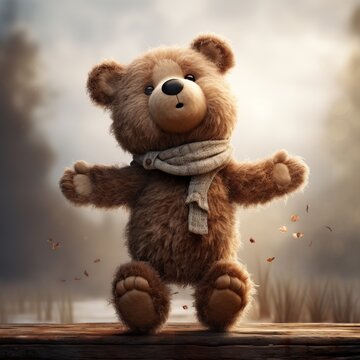 A charming teddy bear standing alone, its arms outstretched as if ready for a cuddle.