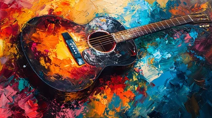 Gordijnen A guitar with a colorful background © Mandeep