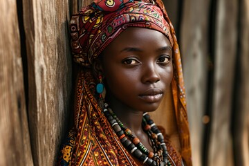 African Woman with Necklace and Head Scarf