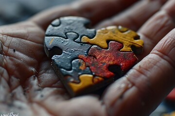 A hand holding a piece of a jigsaw puzzle.