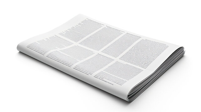 Top view Blank empty Daily Newspaper. Isolated on white background