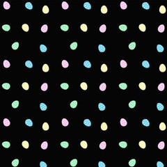 Seamless pattern of eggs with dots isolated on black background.Colorful pastel cute egg repeat pattern.Easter wallpaper background.