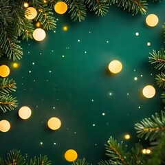 Green Christmas card with gold lights