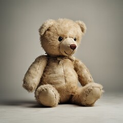 A vintage-style teddy bear with stitched features, standing gracefully against a neutral background.
