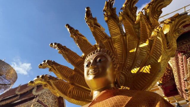 Amazing slow motion of a Buddhist guardian statue.	