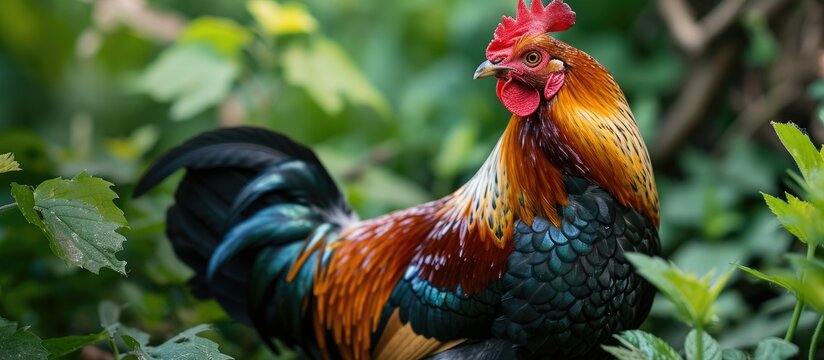 Welsumer chicken in garden.