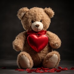 An isolated shot of a teddy bear holding a heart, conveying a message of love and affection.