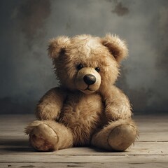 An isolated teddy bear in a playful pose, radiating a sense of childlike wonder and innocence.