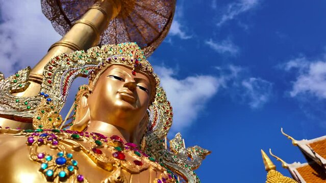 Amazing slow motion of a Buddhist guardian statue.	