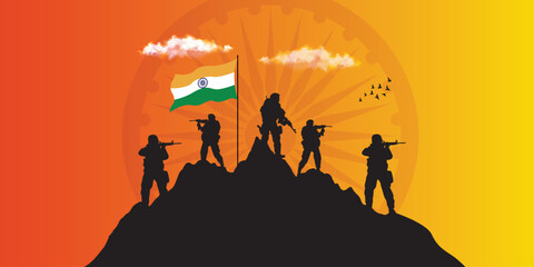 Vector illustration of Indian Army Day, celebrating the victory of the Indian Army on Republic Day Independence Day. Amar Jawan Jyoti. Kargil Victory Day. Indian Army Martyrs Day editable design - obrazy, fototapety, plakaty