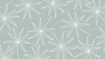 Delicate light green botanical background with white outlines of branches. Botanical banner, poster, cover or card.