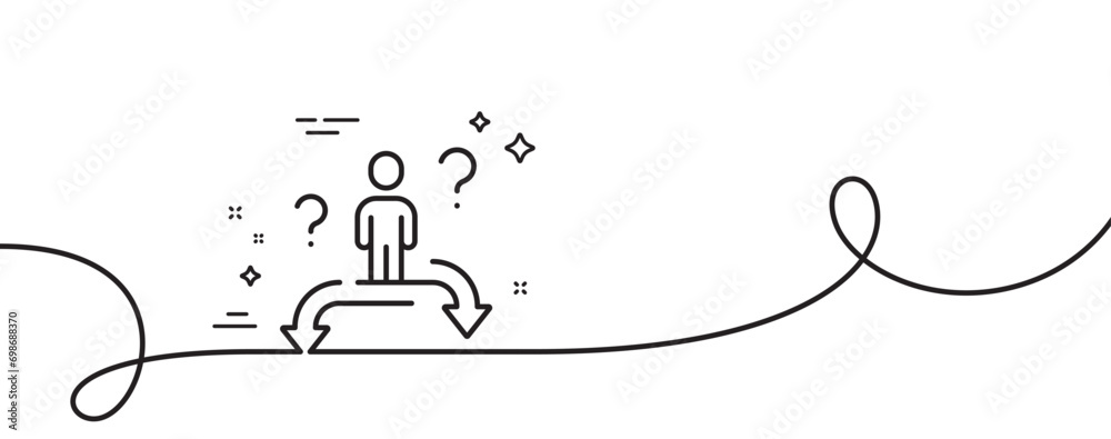 Poster business choice line icon. continuous one line with curl. person solution sign. question mark symbol
