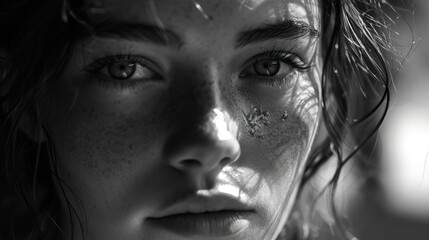 Close-Up Portrait of a Person with Water Droplets on Their Face