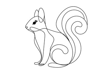 Squirrel Forest Animal Line Art Portrait. Funny Cute Squirrel Isolated on White background Curve Line Cartoon Design. Small Squirrel Outline Curve Editable Vector Silhouette Contour Coloring Drawn